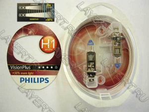Автолампа H1 (55) P14.5s+60% Vision Plus к-т(2шт) 12V Philips 12258VPS2