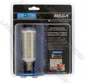 Лампа бытовая светодиодная теплая белая 41 SMD LED 6W=60W MS-0195CWW-E14 Mega Lighting