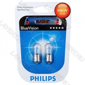 Автолампа T6W (BA9s)  Blue Vision Halogen к-т (2шт) 12V Philips 12036BV2