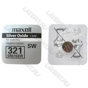 Элемент питания (батарейка) SR616SW Saline 1,55V таблетка Maxell 321 (1шт)
