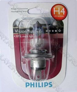 Автолампа H4 (60/55) P43t-38+60% Vision Plus (блистер) 12V Philips 12342VPB1