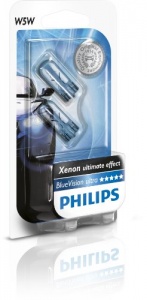 Автолампа W5W (W2.1*9.5d) Blue Vision (блистер) к-т(2шт)12V Philips 12961BVB2