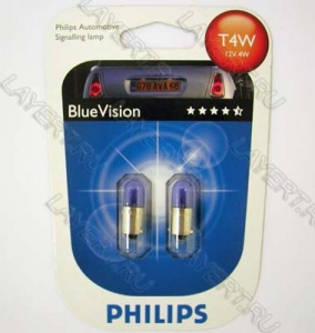 Автолампа T4W (BA9s) Blue Vision (блистер) к-т(2шт) 12V Philips 12929BVB2
