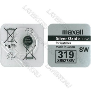 Элемент питания (батарейка) SR527SW Saline 1,55V таблетка Maxell 319 (1шт)