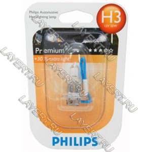 Автолампа H3 (55) PK22s+30% Vision (блистер) 12V Philips 12336PRB1