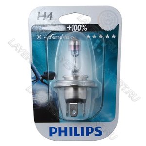Автолампа H4 (60/55) P43t-38+100% X-Treme Vision (блистер) 12V Philips 12342XVB1