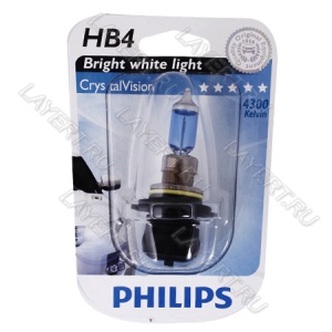 Автолампа HB4/9006(55) P22d Cristal Vision 4300K (блистер) 12V Philips 9006CVB1