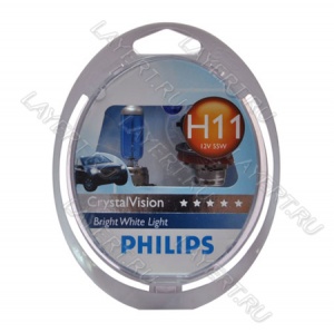 Автолампа H11(55) PGJ19-2 Cristal Vision 4300K (2шт+2шт W5W) 12V Philips 12362CV2